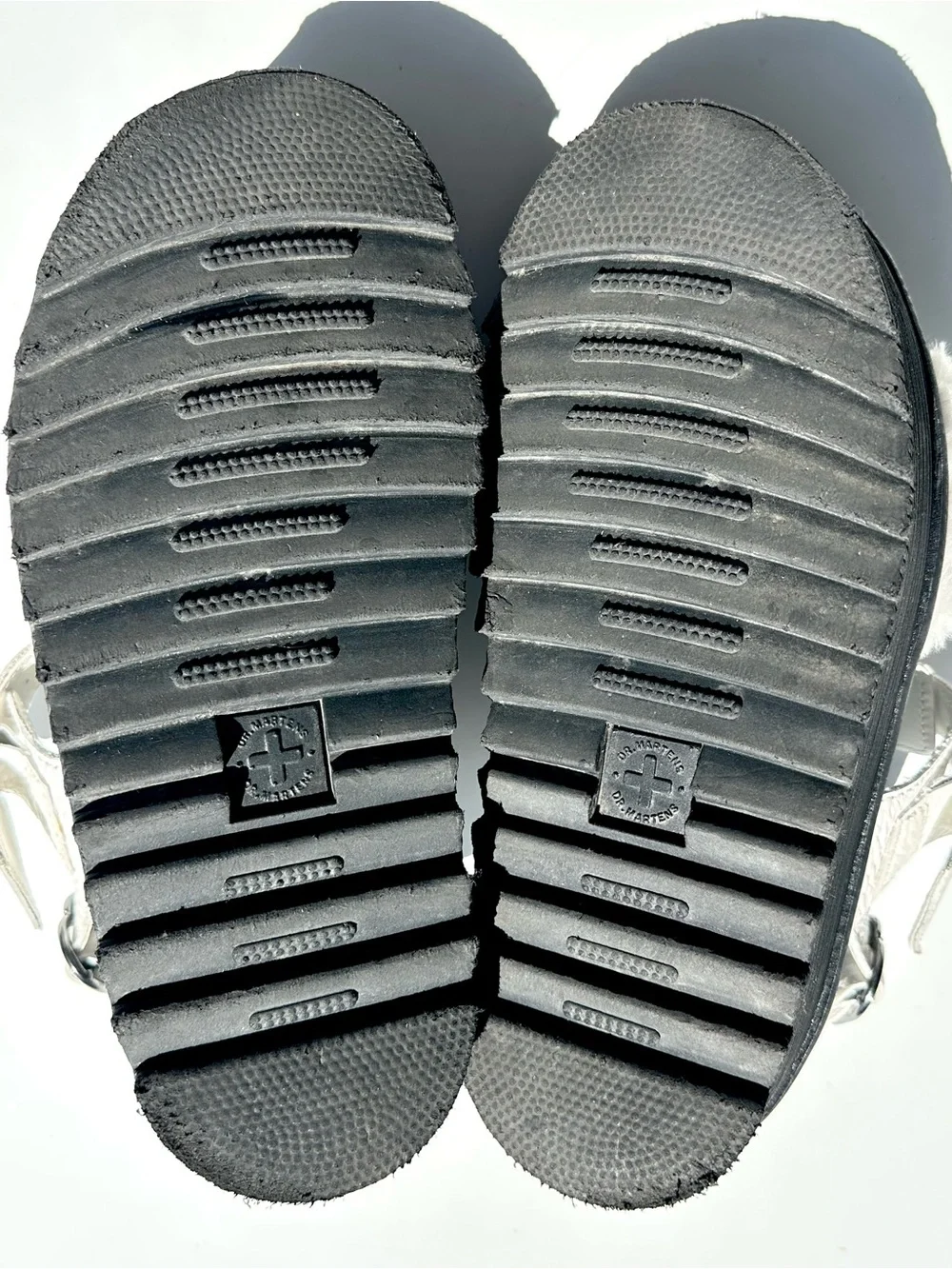Dr. Martens Voss White Faux-Fur & Leather Platform Sandals Black Sole, UK 4 US 6